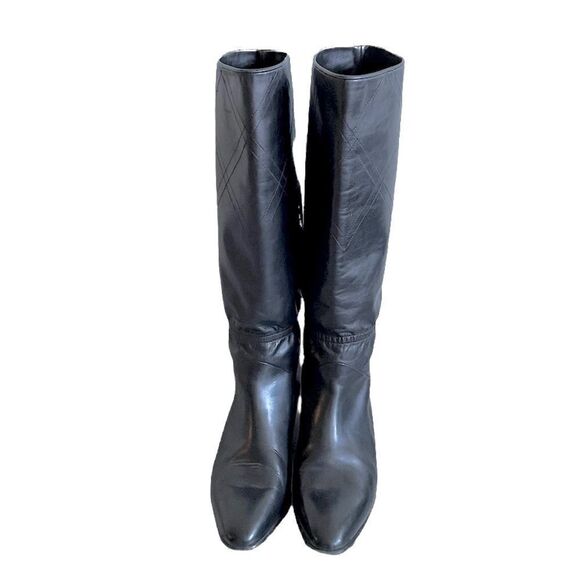 BALLY Black Leather Tall Fall Winter Lined Boots Small Heel Made In Italy 7 - Picture 4 of 14